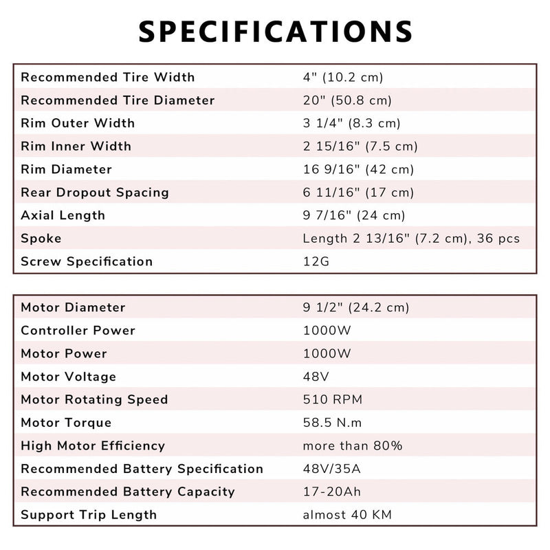 Yescom 20" Rear Wheel Electric Bicycle Motor Fat Tire Kit 48v 1000w