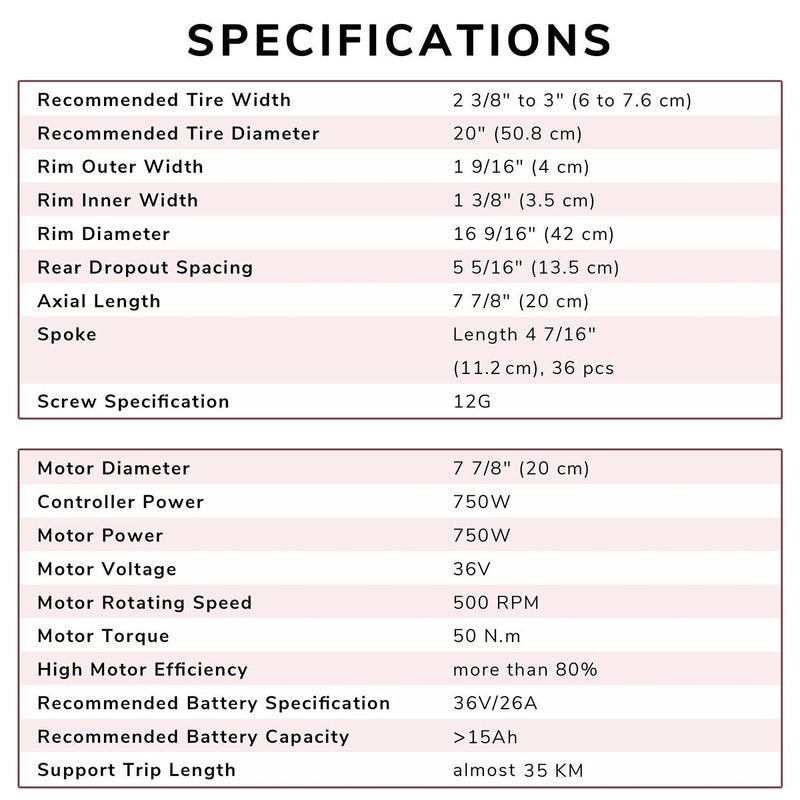 Yescom 20" Electric Bicycle Motor Rear Wheel Kit 36v 750w