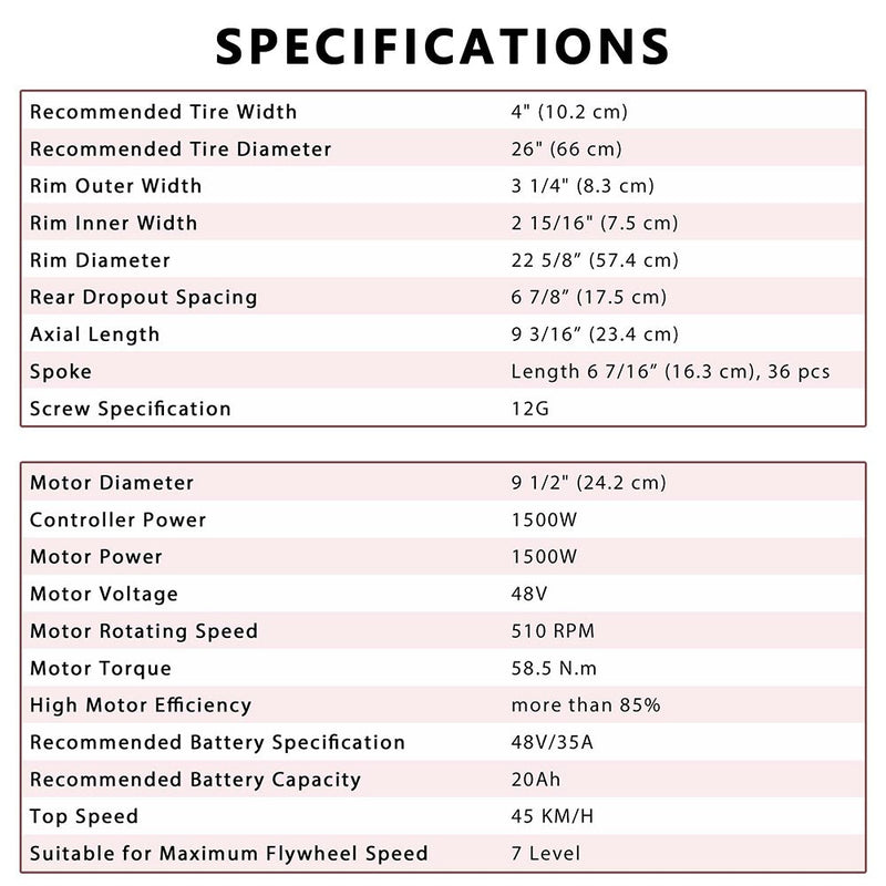 Yescom Bicycle Motor Kit Fat Bike Conversion Kit 1500W 48V 26"