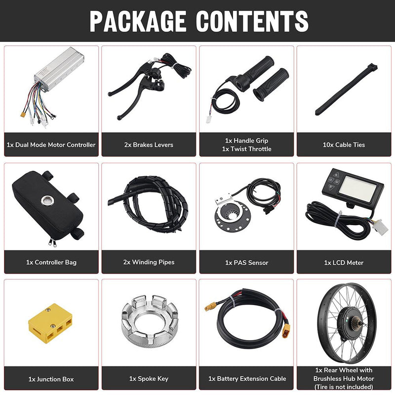 Yescom Bicycle Motor Kit Fat Bike Conversion Kit 1500W 48V 26"