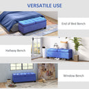 46" Storage Ottoman Bench, Upholstered End of Bed Bench with Steel Frame, Button Tufted Storage Bench with Safety Hinges for Living Room, Entryway, Bedroom, Blue