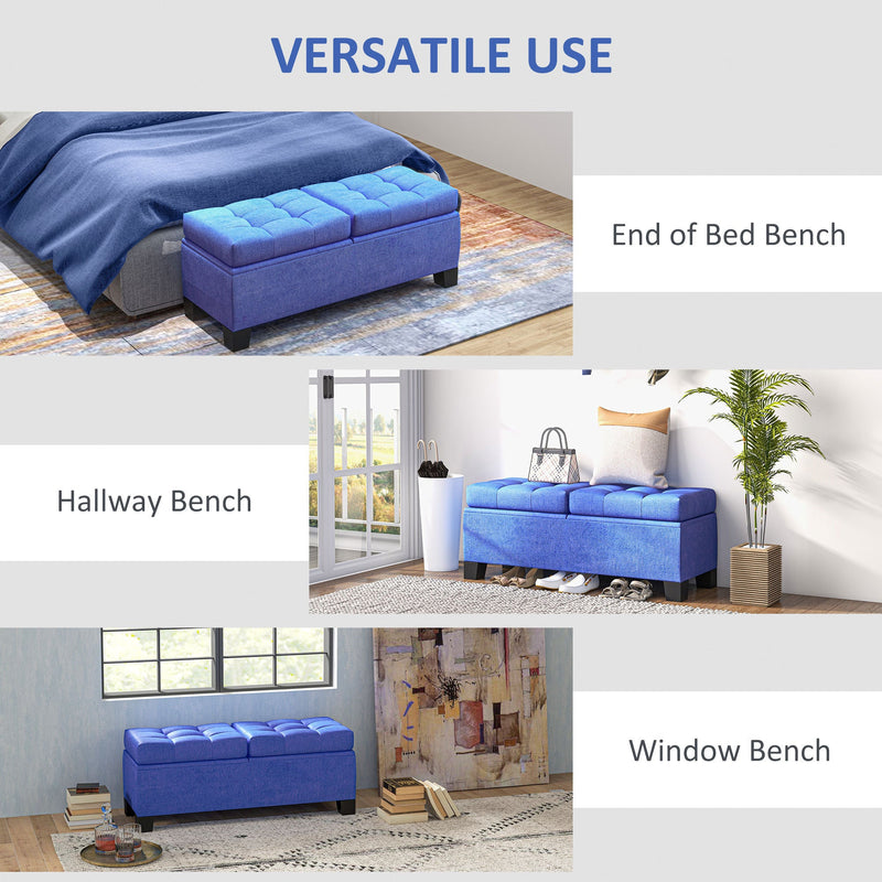46" Storage Ottoman Bench, Upholstered End of Bed Bench with Steel Frame, Button Tufted Storage Bench with Safety Hinges for Living Room, Entryway, Bedroom, Blue