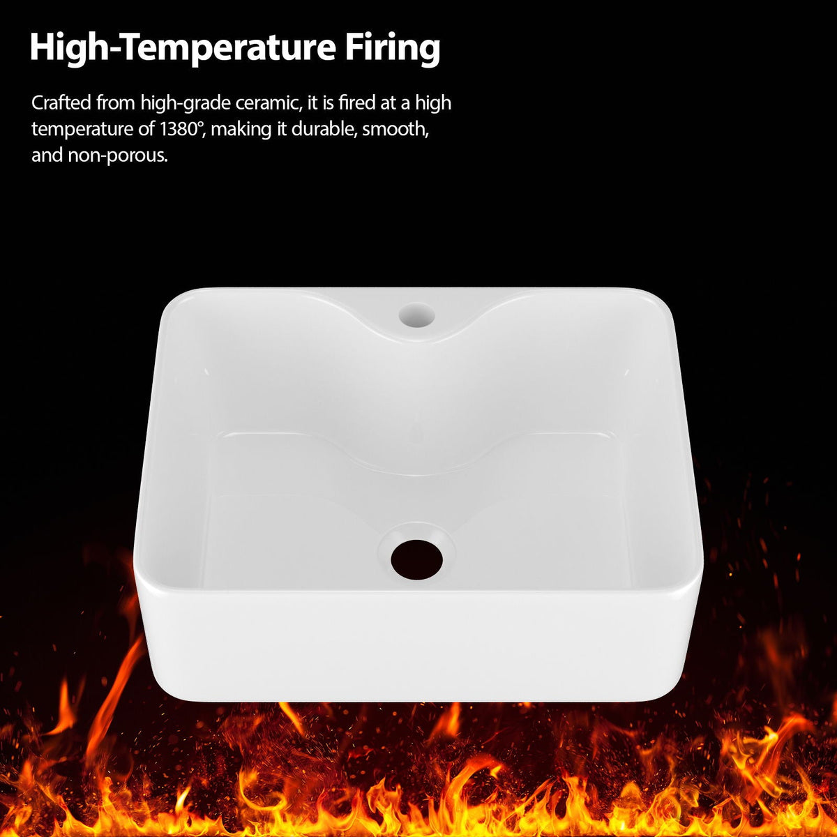 Rectangular Vessel Sink With Faucet & Drain - White / Black, photo 2 of 14