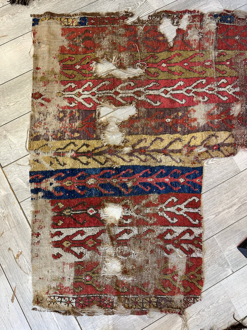 Anatolian Tribal Rug Fragment | 19th Century Wool Textile Art 70" x 52"