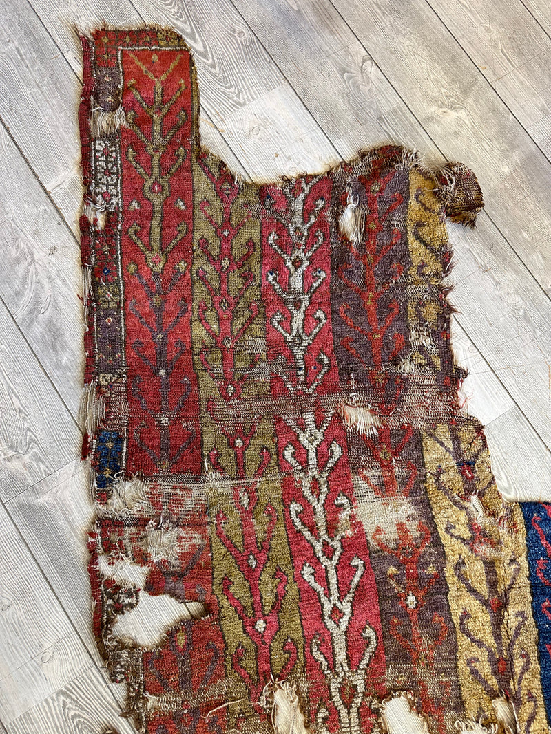 Anatolian Tribal Rug Fragment | 19th Century Wool Textile Art 70" x 52"