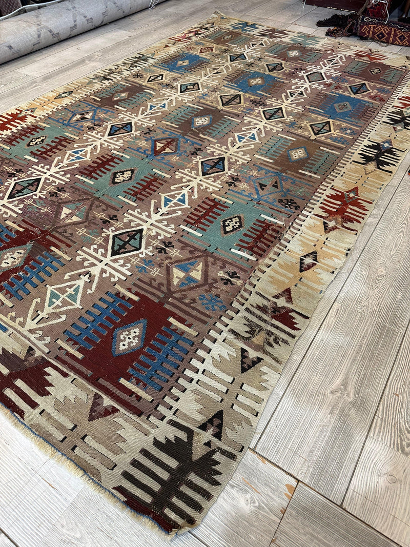 Reyhanli Anatolian 19th C Antique One Of A Kind Kilim Rug 5’ x 8’3”