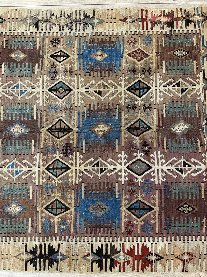 Reyhanli Anatolian 19th C Antique One Of A Kind Kilim Rug 5’ x 8’3”