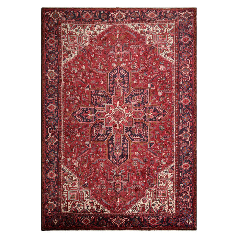 9'1" x 13'2" Masterpiece Hand Knotted Wool Authentic Herizz Oriental Area Rug Red with Orange Undertones