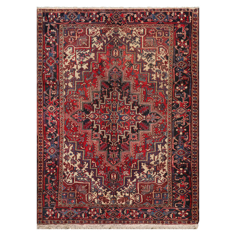 6'4" x 8'8" Hand Knotted Herizz 100% Wool Traditional Oriental Area Rug Rust