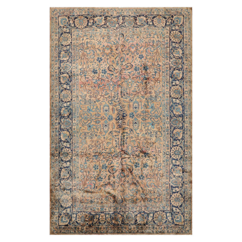 6'10" x 10'8" Antique Hand Knotted Wool Kashaan 300 KPSI Oriental Area Rug Brown