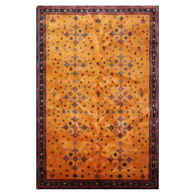 4'x6' Gold Hand Knotted Geometric Traditional 250 KPSI  Persian Wool Oriental Area Rug