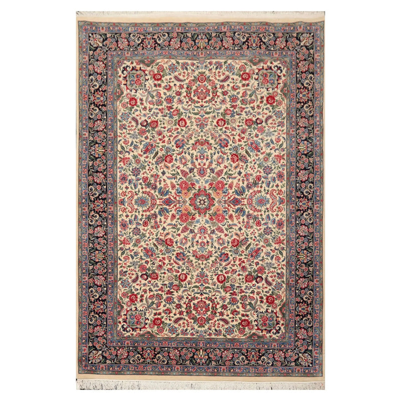 6'1" x 9'3" Hand Knotted 100% Wool Quum 16/18 Pak Persian 300 KPSI Area Rug Ivory