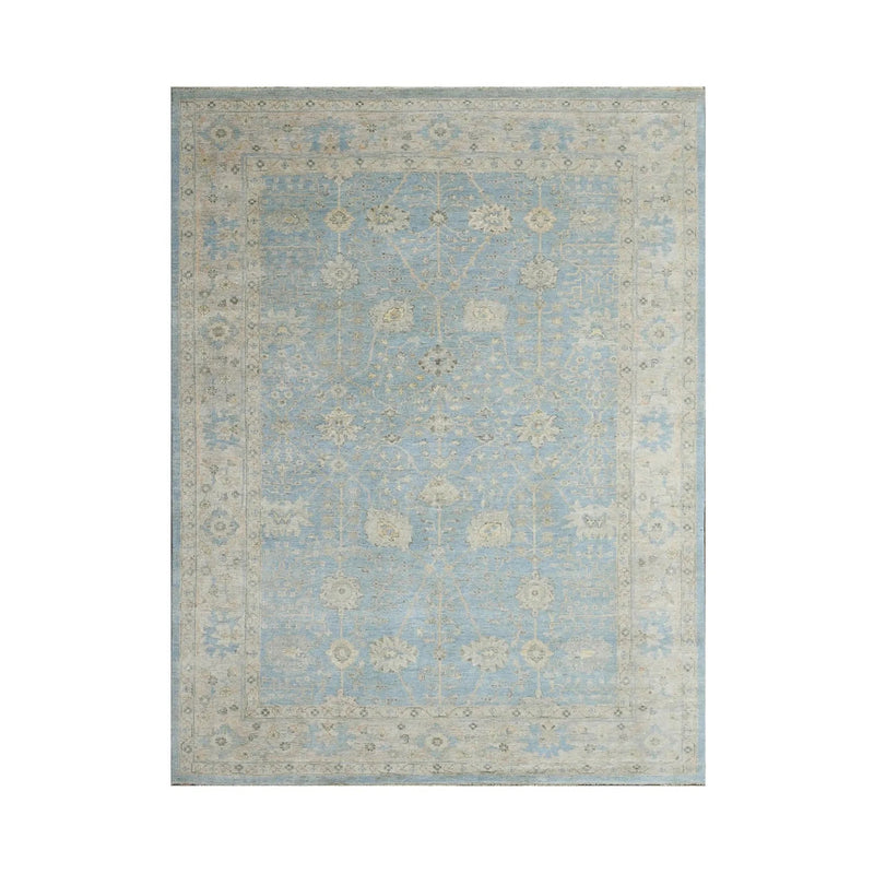 9x12 Blue, Beige Hand Knotted Afghan Oushak 100% Wool Traditional Oriental Area Rug