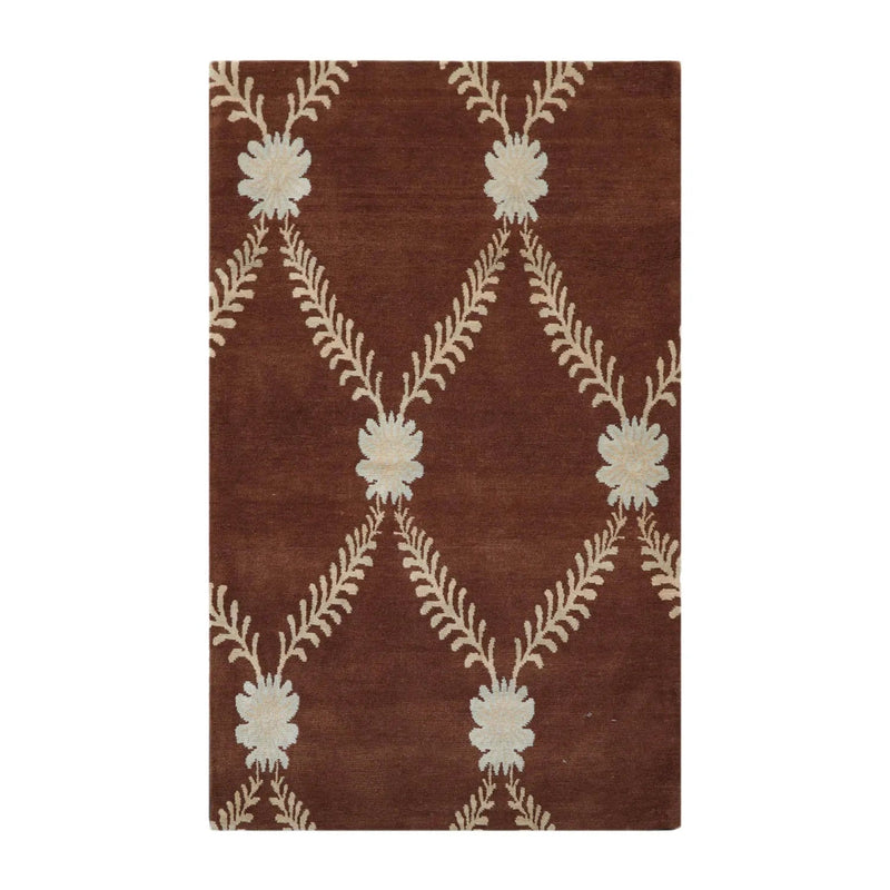 3x5 Hand-Knotted Tibetan Terra Trellis Floral Wool & Silk Brown Are Rug