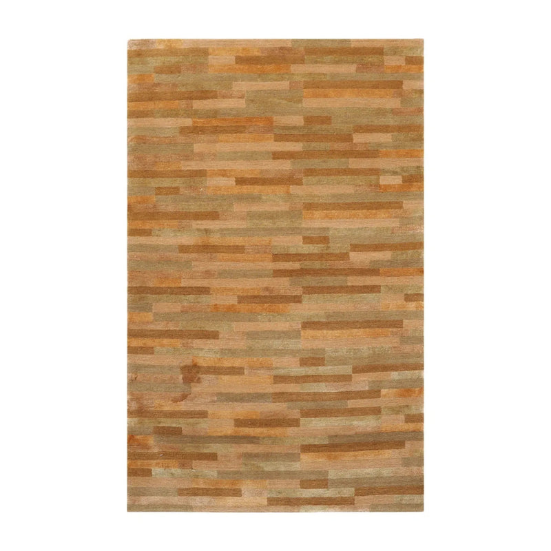 3x5 Gold Hand Knotted Tibetan Contemporary Striped Wool & Silk Oriental Area Rug