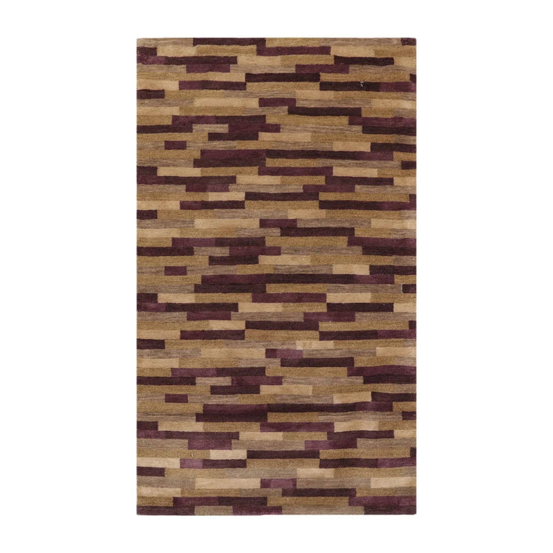 3x5 Aubergine Hand Knotted Tibetan Contemporary  Striped Wool & Silk Oriental Area Rug