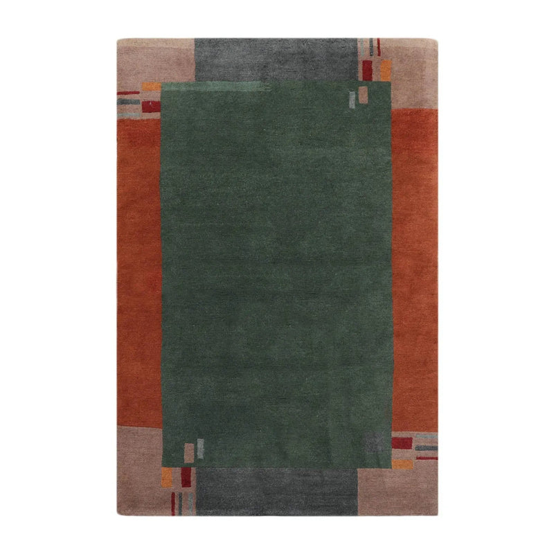4x6 Green Hand Knotted Tibetan Contemporary Bordered Wool Oriental Area Rug