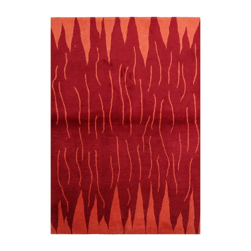 4x6 Red Hand Knotted Tibetan Modern Abstract Wool Oriental Area Rug