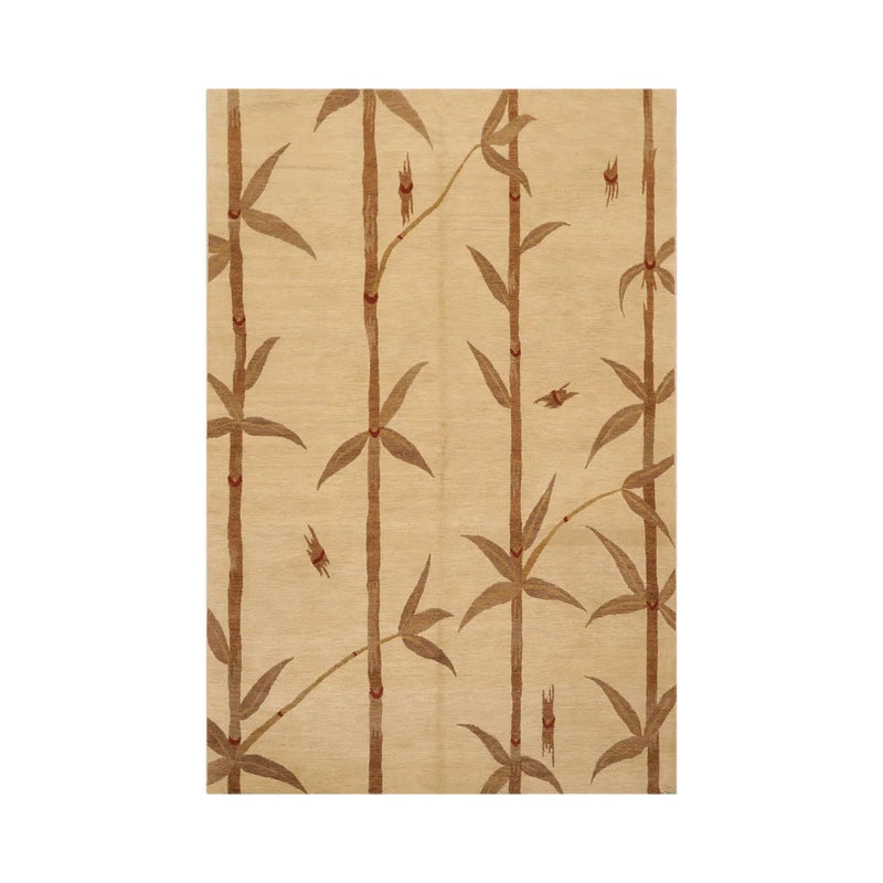 5x8 Beige Hand Knotted Tibetan Transitional Floral Wool Oriental Area Rug