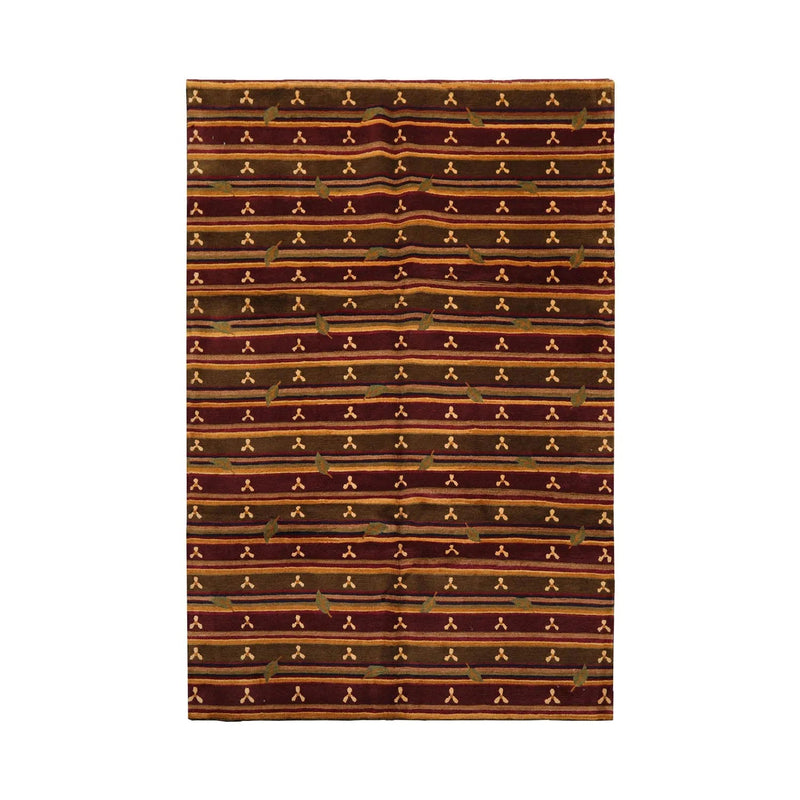 6x9 Green Hand Knotted Tibetan Transitional  Striped Wool Oriental Area Rug