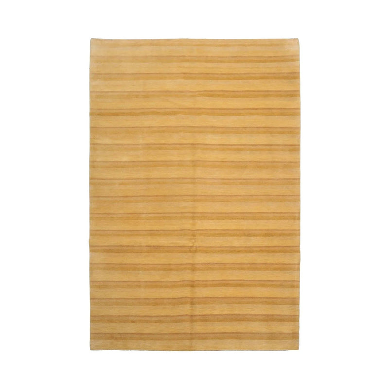 6x9 Gold Hand Knotted Tibetan Modern Striped Wool Oriental Area Rug