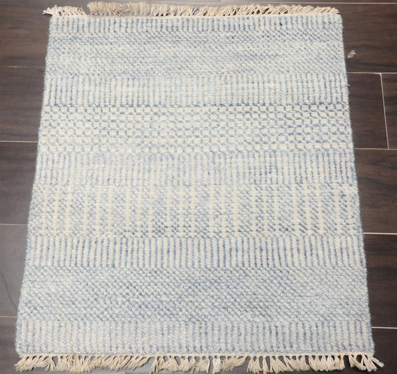 2'x2' Ivory Hand Knotted Tibetan Modern  Wool and Bamboo Silk Oriental Area Rug