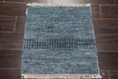 2'x2' Blue Hand Knotted Tibetan Modern Wool and Bamboo Silk Oriental Area Rug
