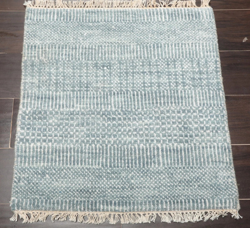 2'x2' Ivory Hand Knotted Tibetan Modern Wool and Bamboo Silk Oriental Area Rug