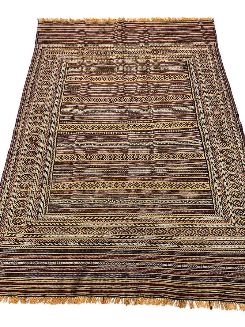 Hand-Woven Afghani Maliki Wool Kilim Rug - 4'5" x 6'