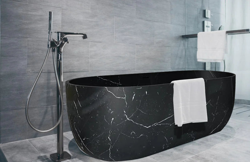 Alexandrette Black Marble Bathtub Hand-carved from Solid Marble Block (W)32" (L)72" (H)20"