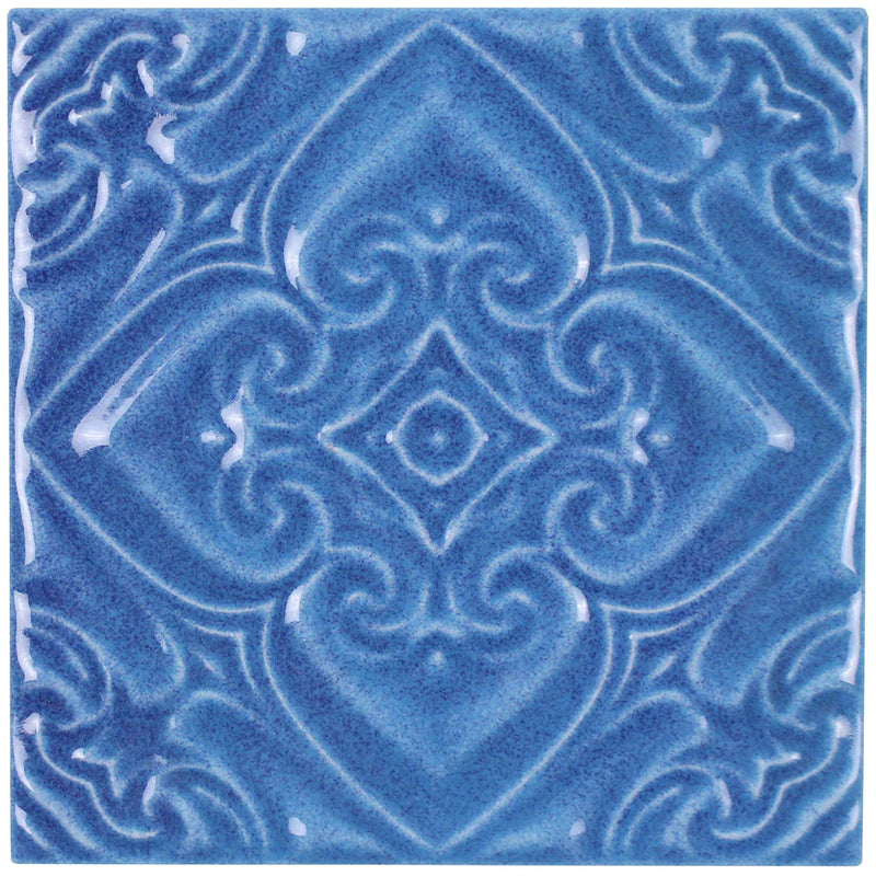 Aquatica Indiano Azzurro Deco Porcelain Pool Tile 6"x6" - Melange Collection
