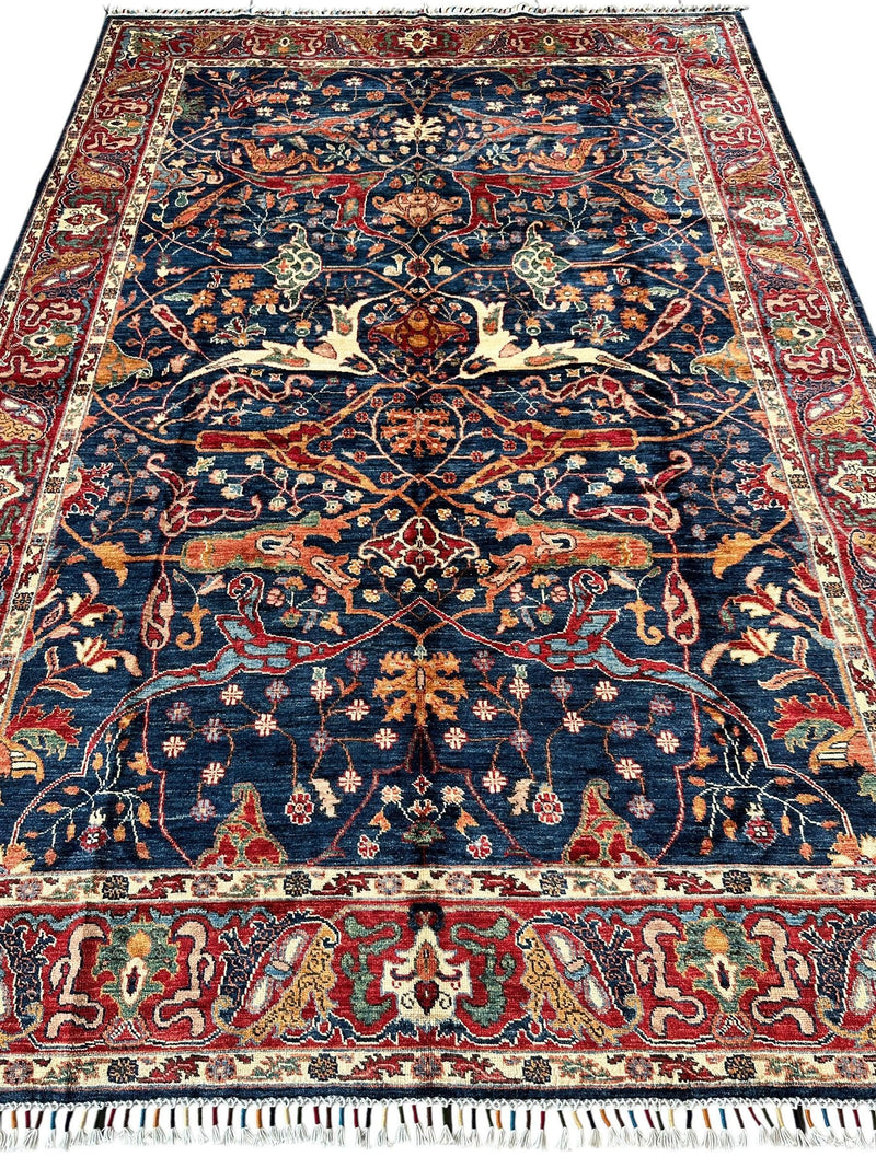 Hand-Knotted Afghani Bidjar Ghazni Wool Rug – 6'7" x 9'10" – Elegant Floral Design