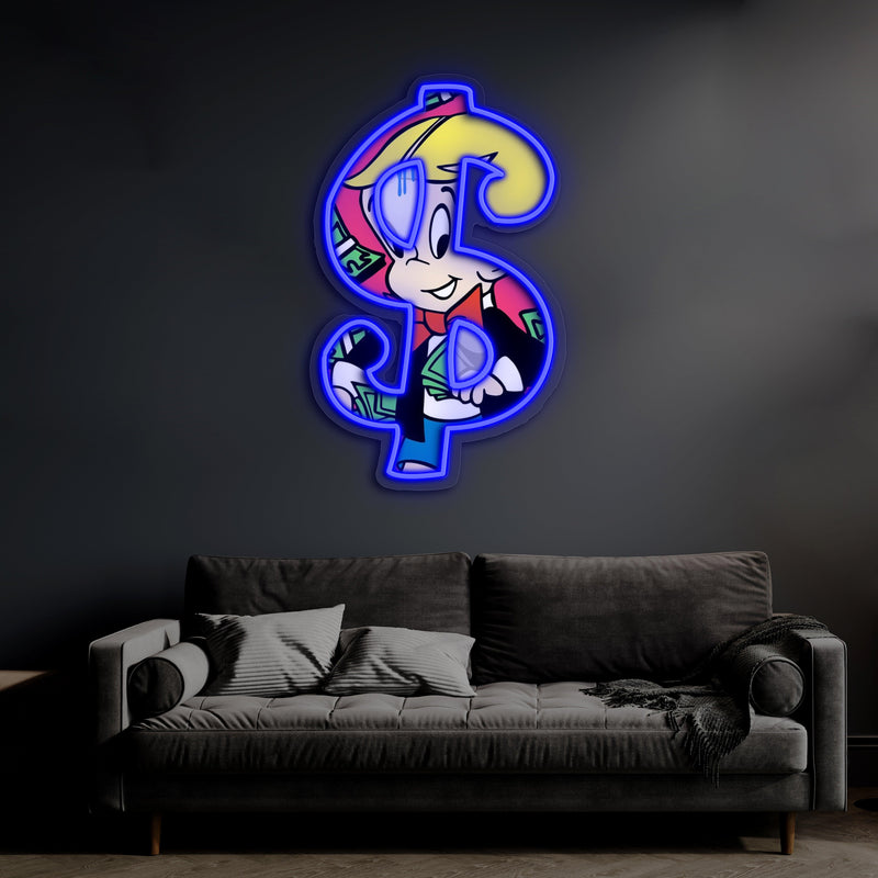 UV Printed Neon Richie Rich , Richie RichNeon Wall Art, Neon Light Sign, Custom Neon Sign, UV Print Neon Sign,Acrylic Neon Sign,Neon Gifts