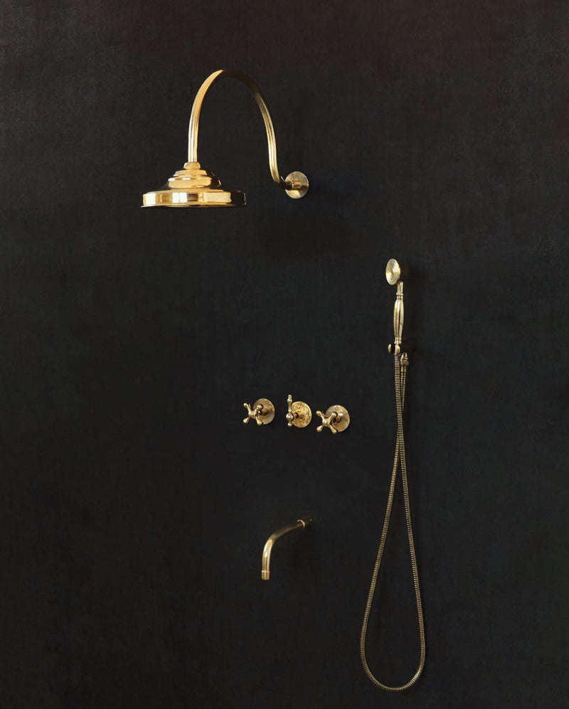 Maui Brass Rainfall Shower - Unlacquered Brass Shower Set - BRASSMA