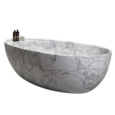 Statuario White Marble Bathtub Hand-carved from Solid Marble Block (W)32" (L)68" (H)20"