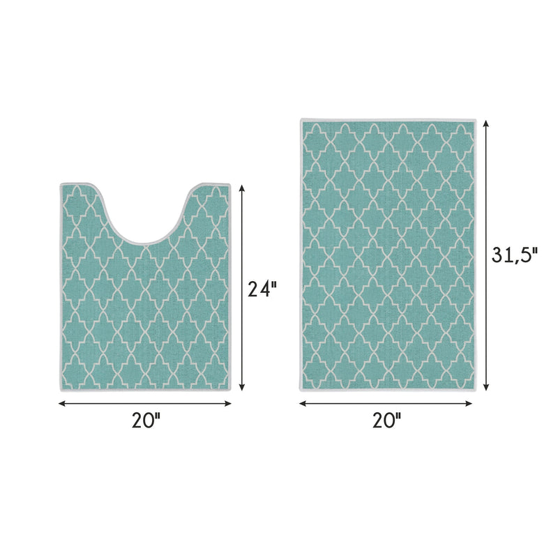 Geometric Design 2 Piece Bathroom Rugs Set | Turquoise