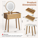 Small Glass-Top Makeup Vanity Desk with Round LED Mirror and Stool