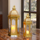 Set of 2-22"&17"H Vintage Metal Candle Lanterns(Grey with Black Brush)