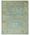 Light Blue, Beige and Ivory Hand knotted 8x10 Traditional Oriental Oushak wool rug by The Rug Decor
