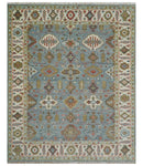 Custom Made Blue And Beige Traditional Hand Knotted Wool Area Rug