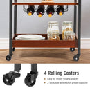 3 Tiers Kitchen Island Serving Bar Cart with Glasses Holder and Wine Bottle Rack by DirectDeals