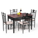 5 Pcs Dining Set Wood Metal Table and 4 Chairs with Cushions by LJGDeals