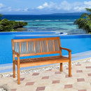 Two Person Solid Wood Garden Bench with Curved Backrest and Wide Armrest by LJGDeals