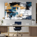 Blue and Gold Abstract Canvas Wall Art – Triptych Modern