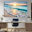 Sunset Beach Waves Canvas Wall Art – 5-Panel Ocean Sunset