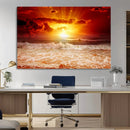 Red Sunset Ocean Beach Canvas Wall Art Beach Canvas, Coastal