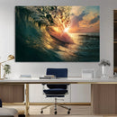 Ocean Wave Sunset Canvas Wall Art – Triptych Seascape Print