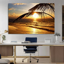 Golden Tropical Beach Sunset Canvas Triptych, Coastal Palm