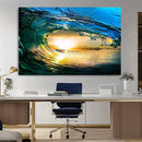 Ocean Wave at Sunset Canvas Art, Large Wall Print of Vibrant