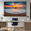 Sunset Beach Canvas Wall Art – Colorful Ocean Waves Triptych